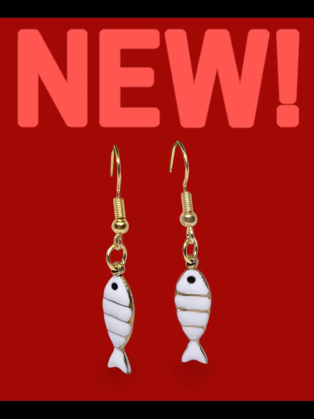 Gold & White Fish Dangle Earrings - Pets Fish Theme